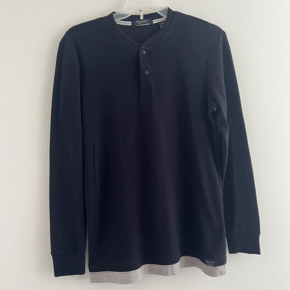 SCOTCH&SODA Men’s Polo long sleeve Small Navy Blue Logo Cotton